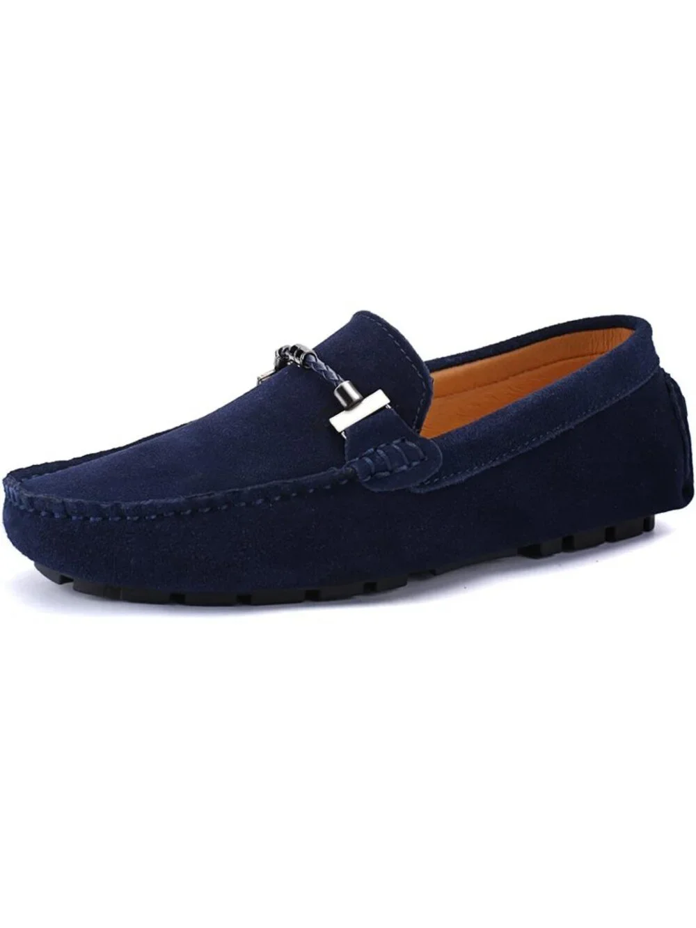 DCZTELG Men's Blue Suede Calf Leather Penny Loafer Slip On Party Comfort Shoes